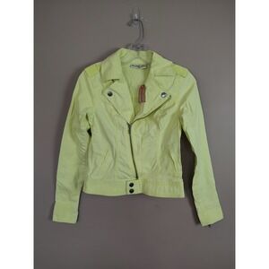 Mudd Neon Yellow Moto Jacket Womens Small NWT Asymmetric Zip Cotton Twill Biker